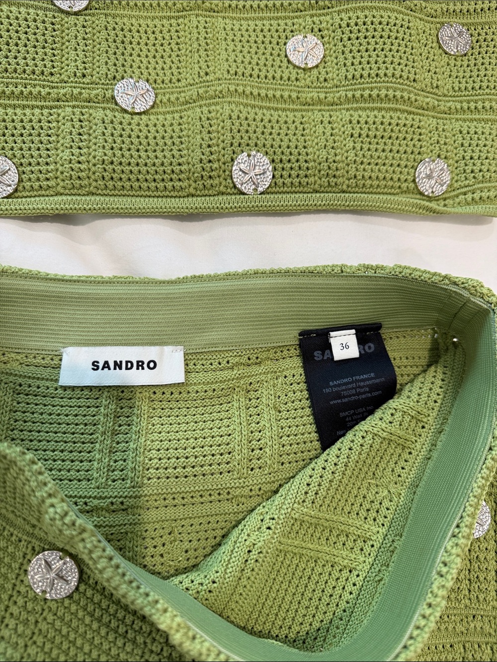 Sandro green too and skirt set with silver tone medallion embellishments - Picture 5 of 7